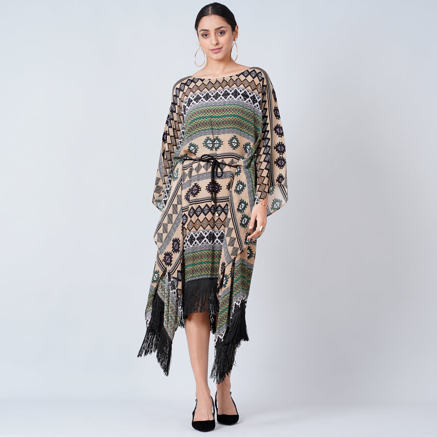 Olive Green Aztec Poncho Dress