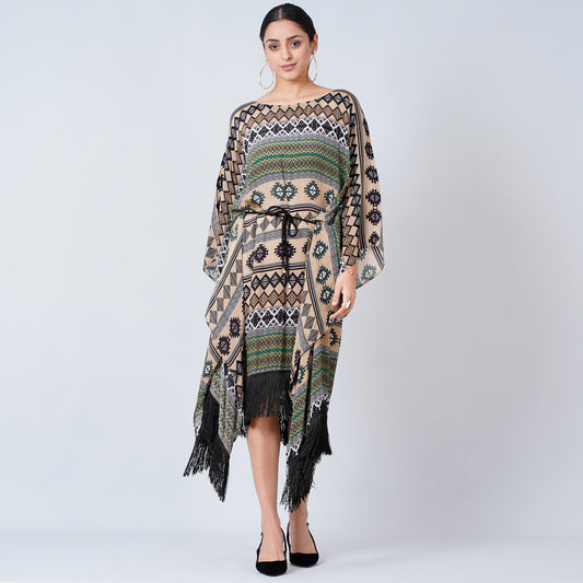 Olive Green Aztec Poncho Dress