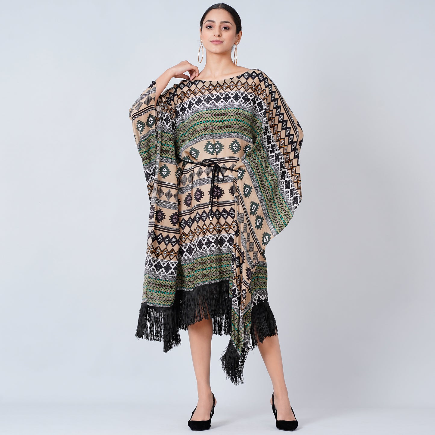 Olive Green Aztec Poncho Dress