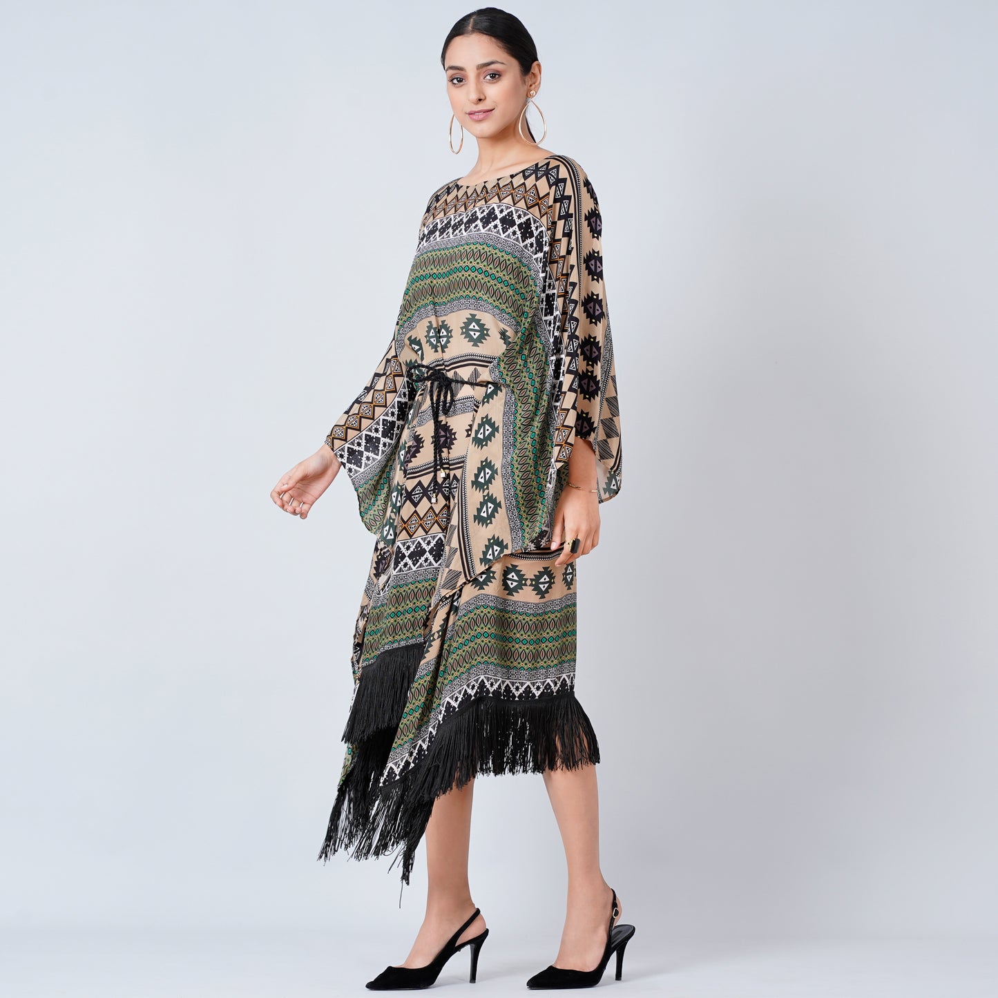 Olive Green Aztec Poncho Dress