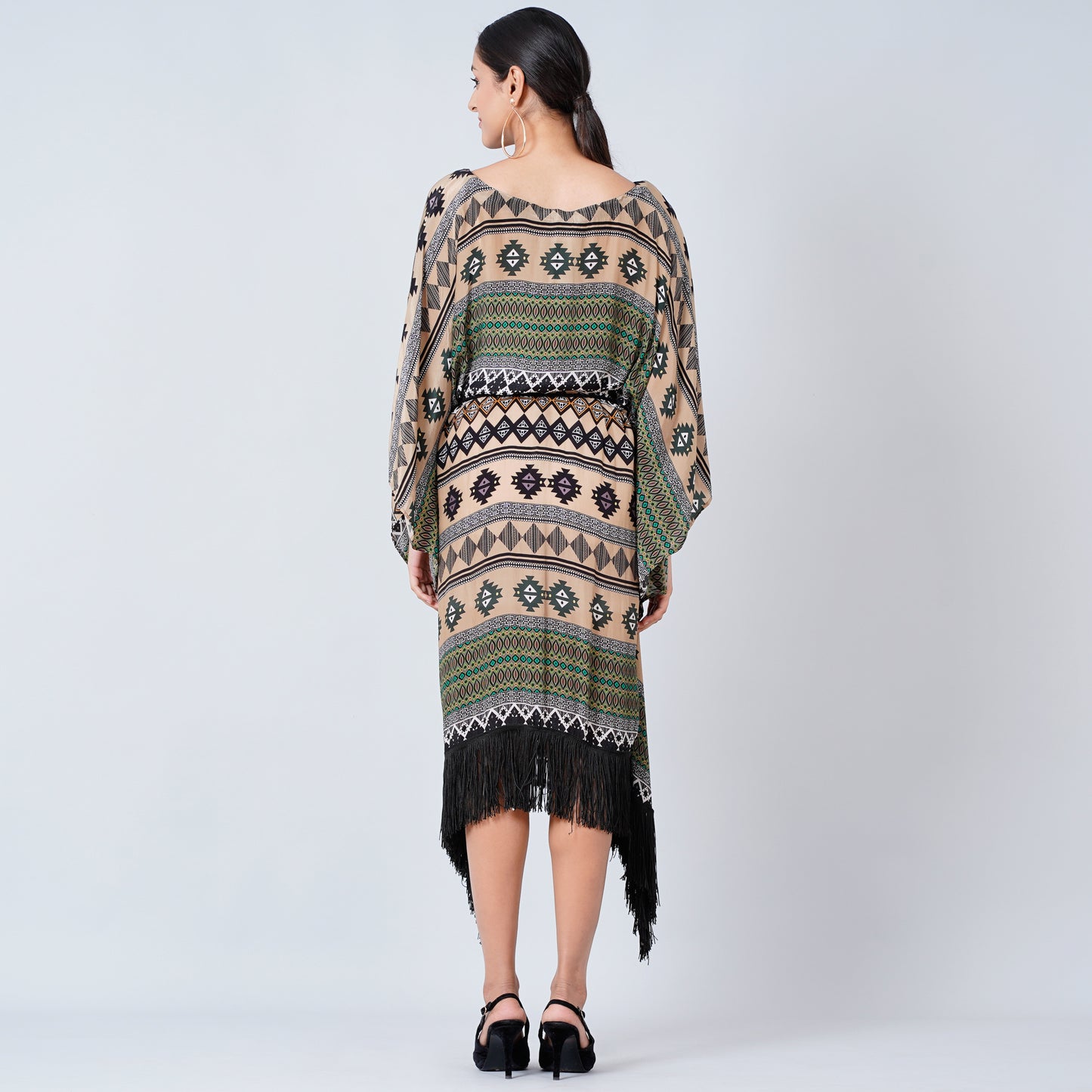 Olive Green Aztec Poncho Dress