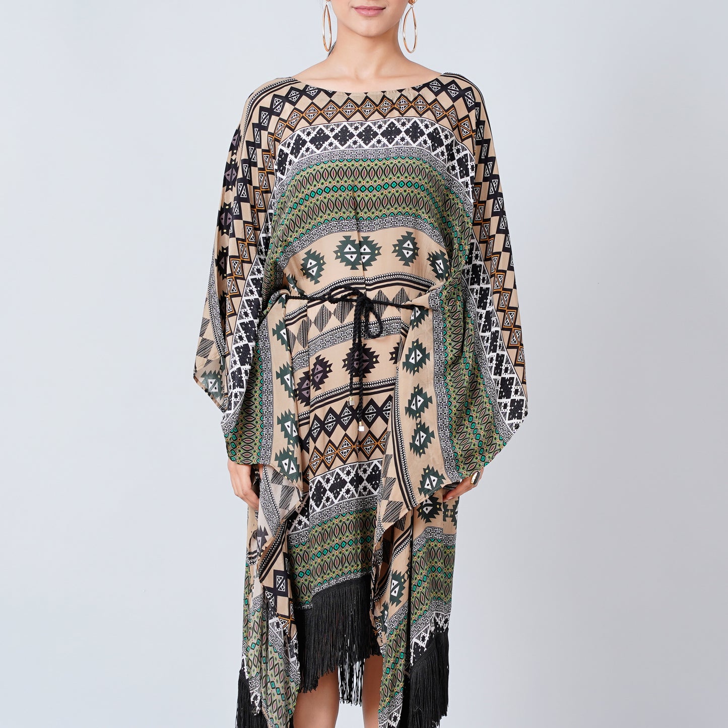 Olive Green Aztec Poncho Dress