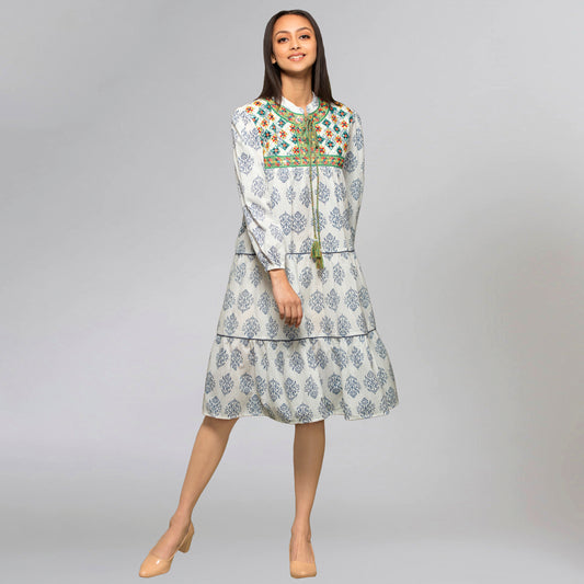 Green Embroidered Peasant Dress