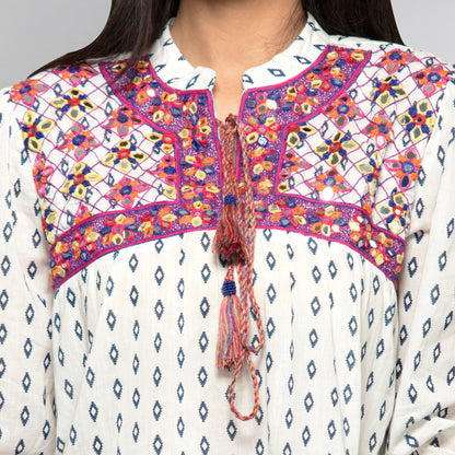 Magenta Embroidered Peasant Dress