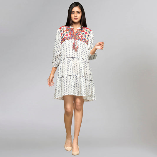Orange Embroidered Peasant Dress