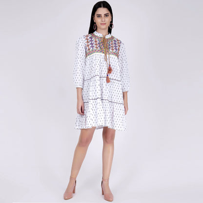 Yellow Embroidered Peasant Dress