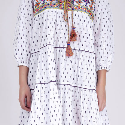 Yellow Embroidered Peasant Dress