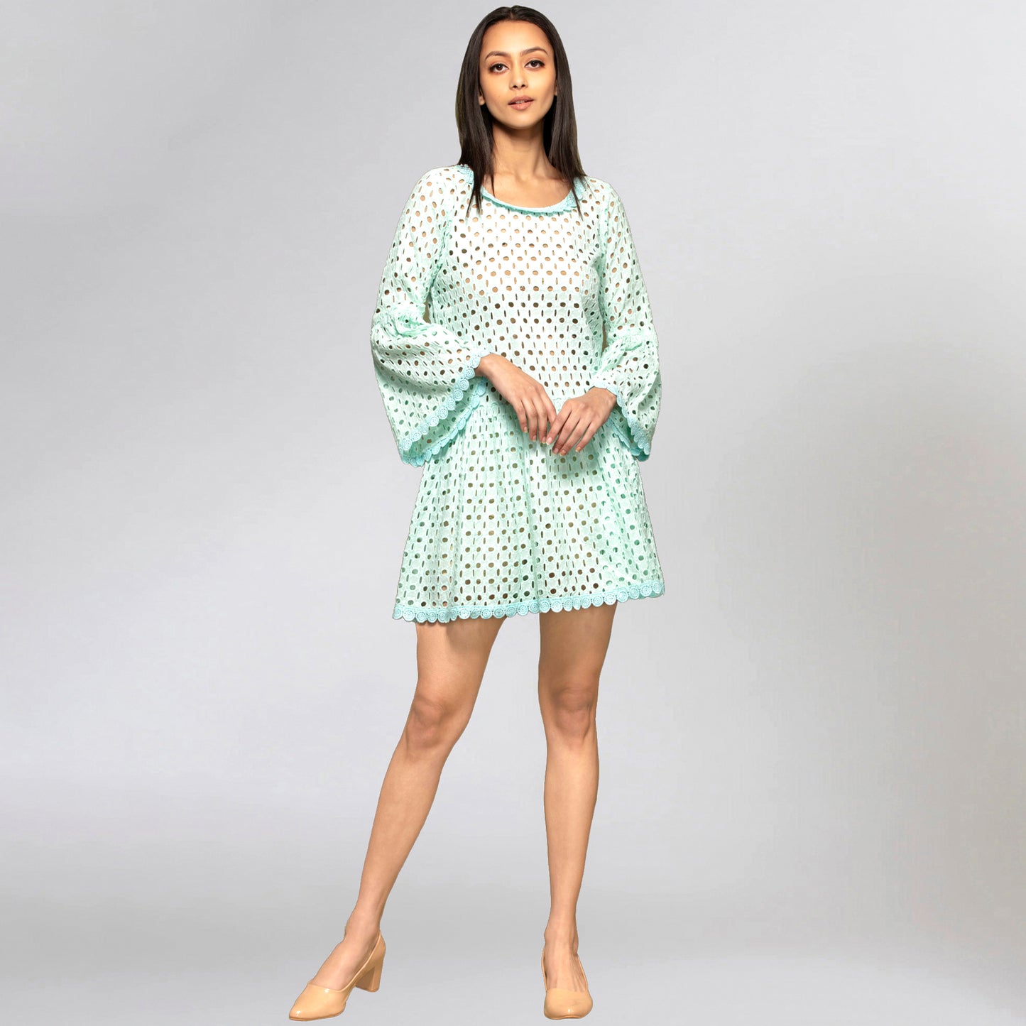 Blue Eyelet Mini Dress