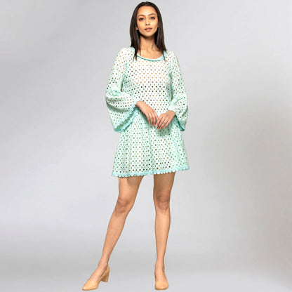 Blue Eyelet Mini Dress