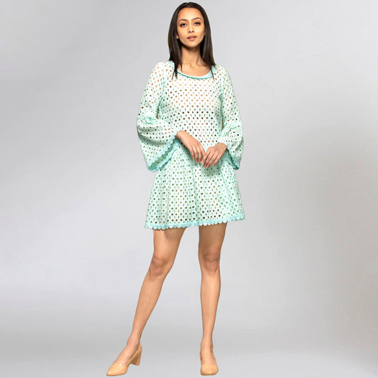 Blue Eyelet Mini Dress