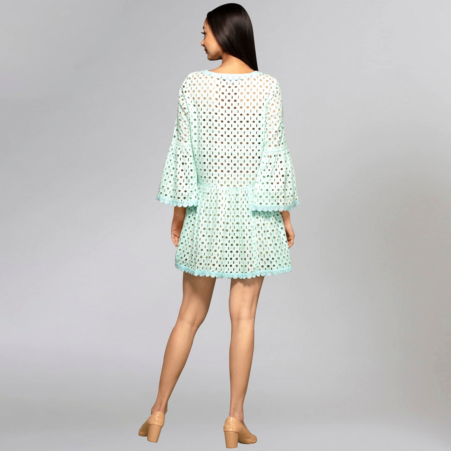 Blue Eyelet Mini Dress