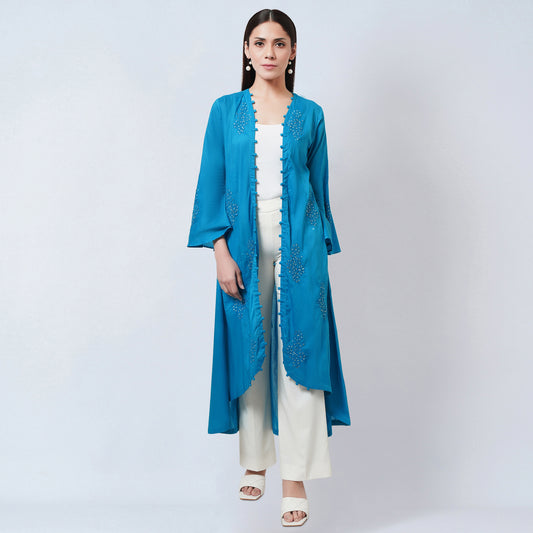 Blue Embellished Coat Dress