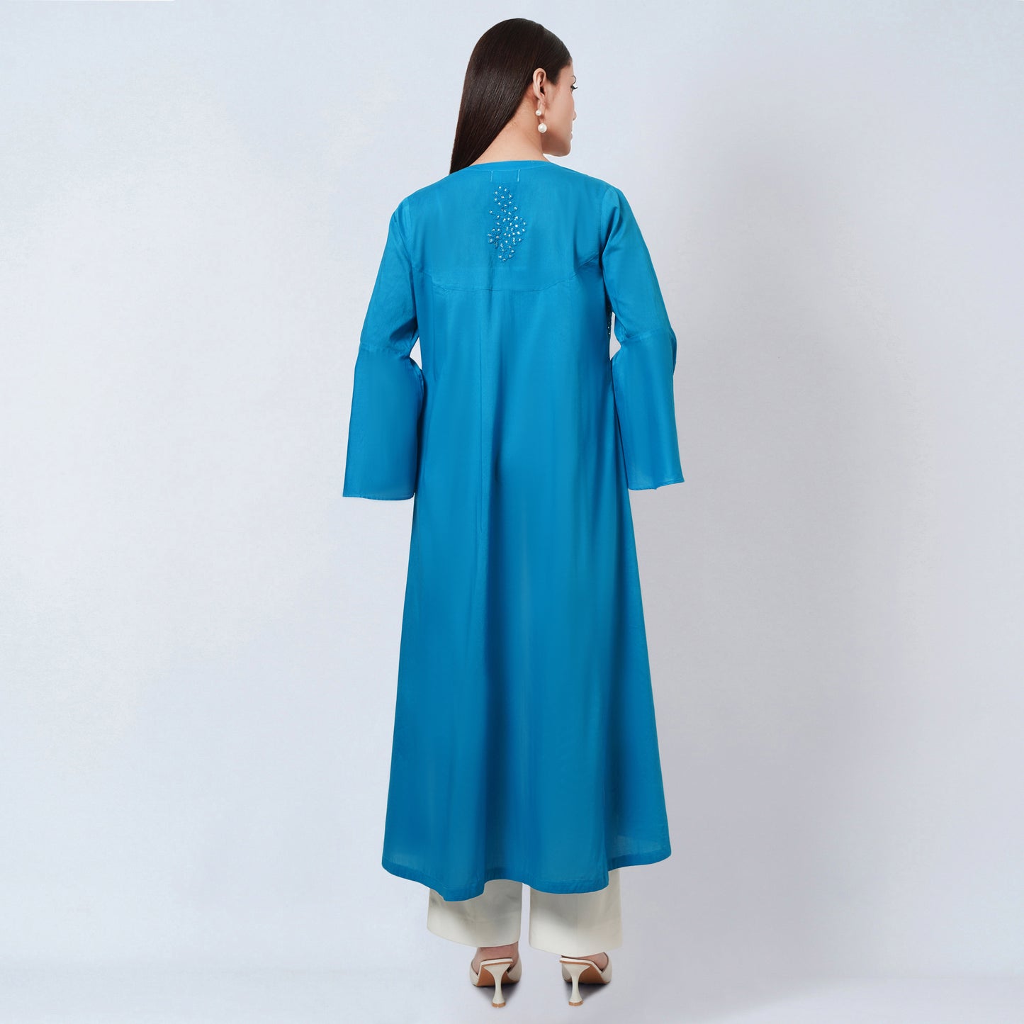 Blue Embellished Coat Dress