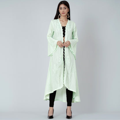 Pastel Green Embellished Coat Dress
