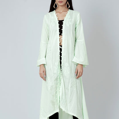 Pastel Green Embellished Coat Dress