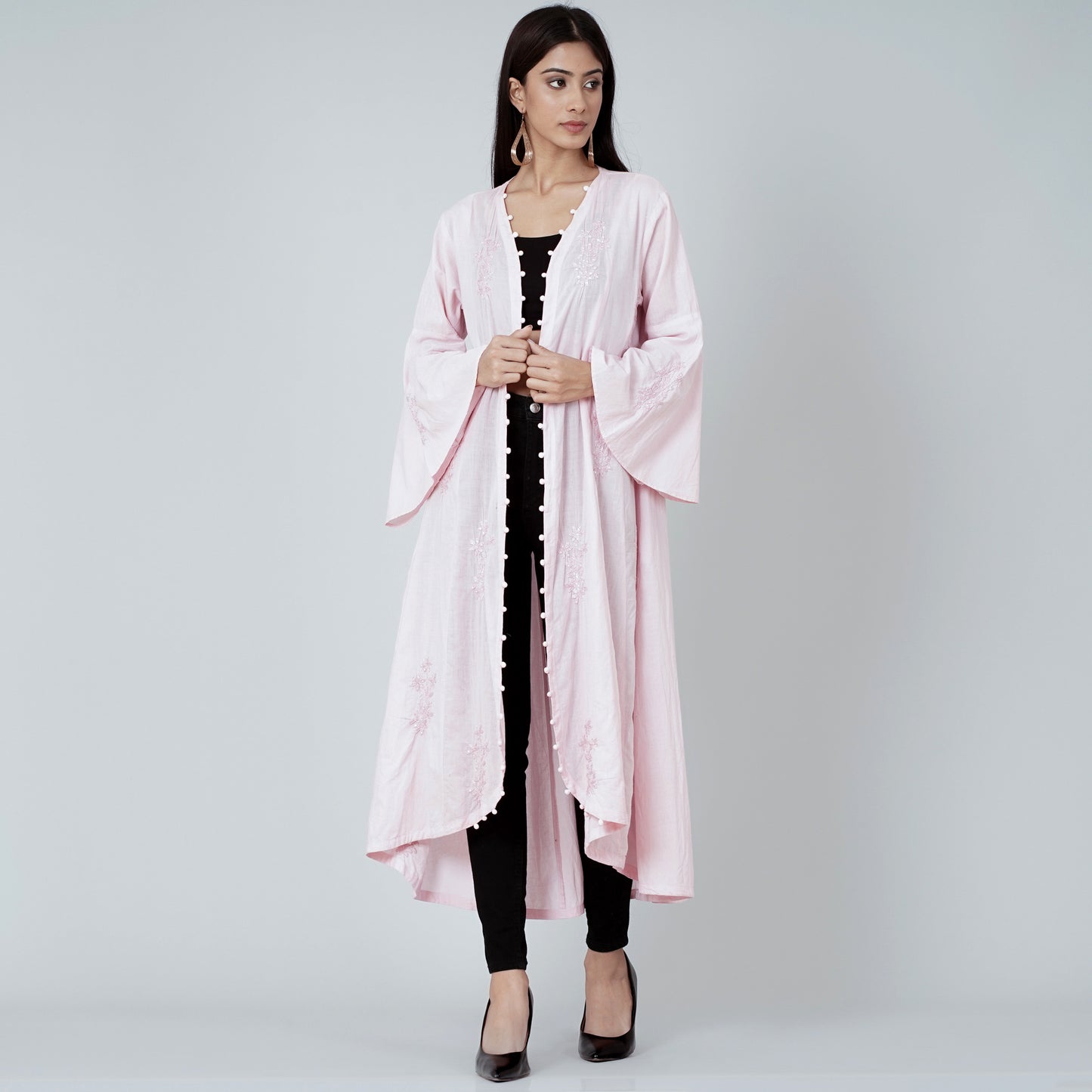 Pastel Pink Embellished Coat Dress