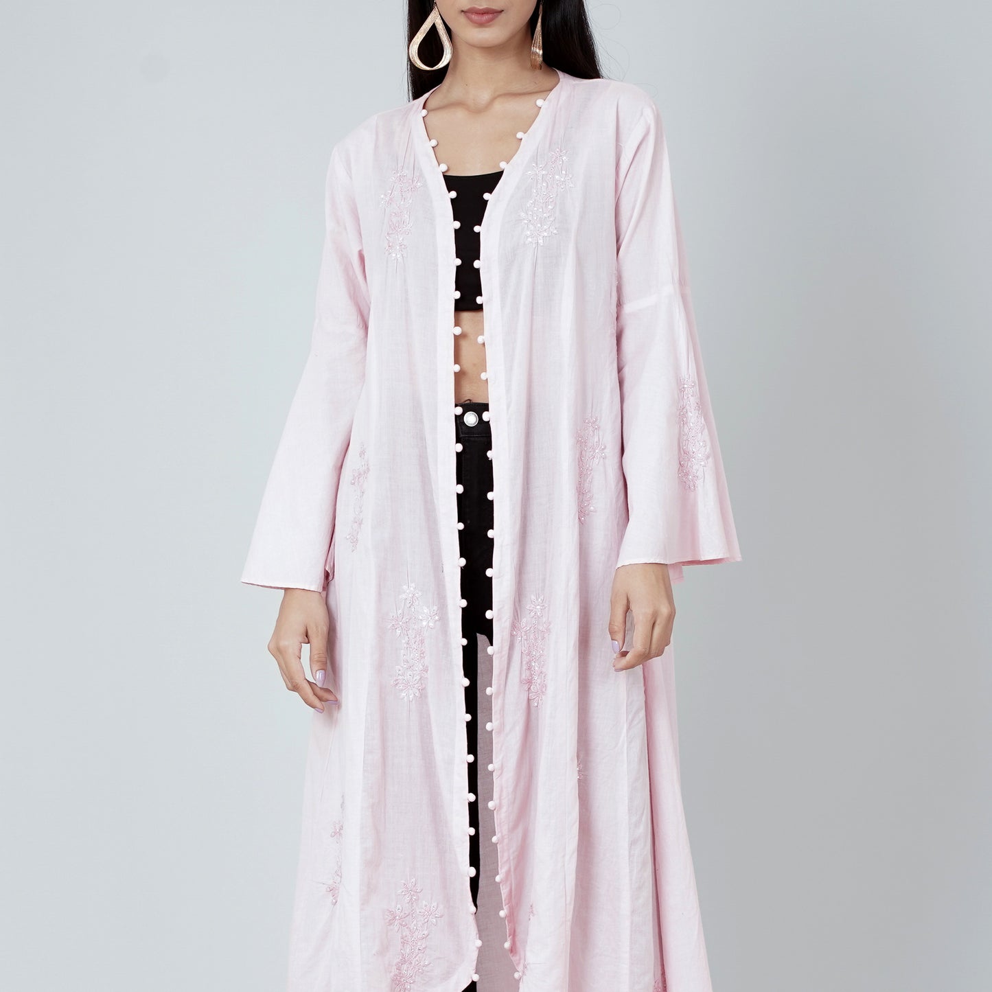 Pastel Pink Embellished Coat Dress