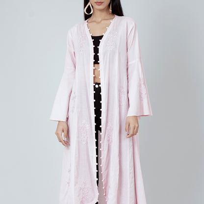 Pastel Pink Embellished Coat Dress