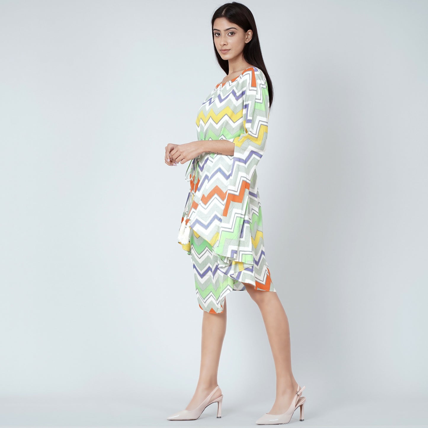 Orange and Yellow Chevron Midi Dress