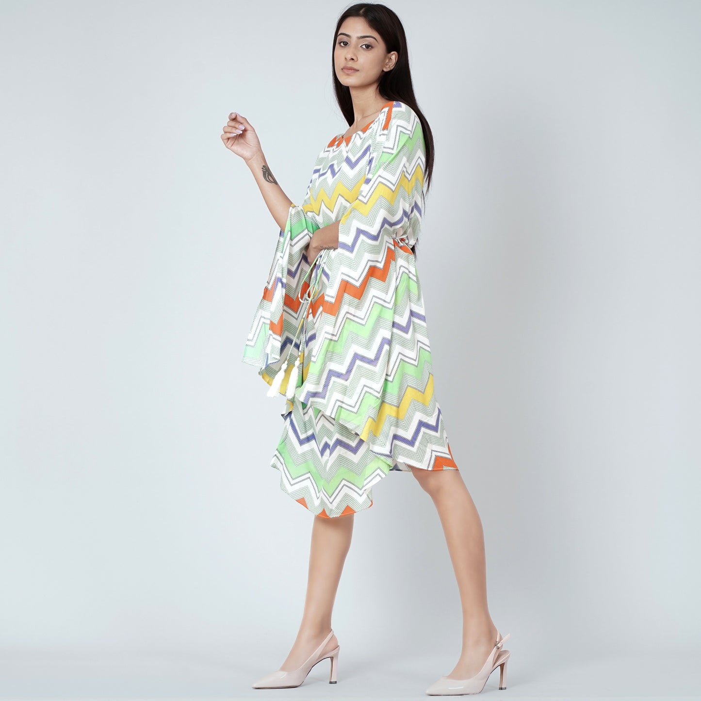 Orange and Yellow Chevron Midi Dress