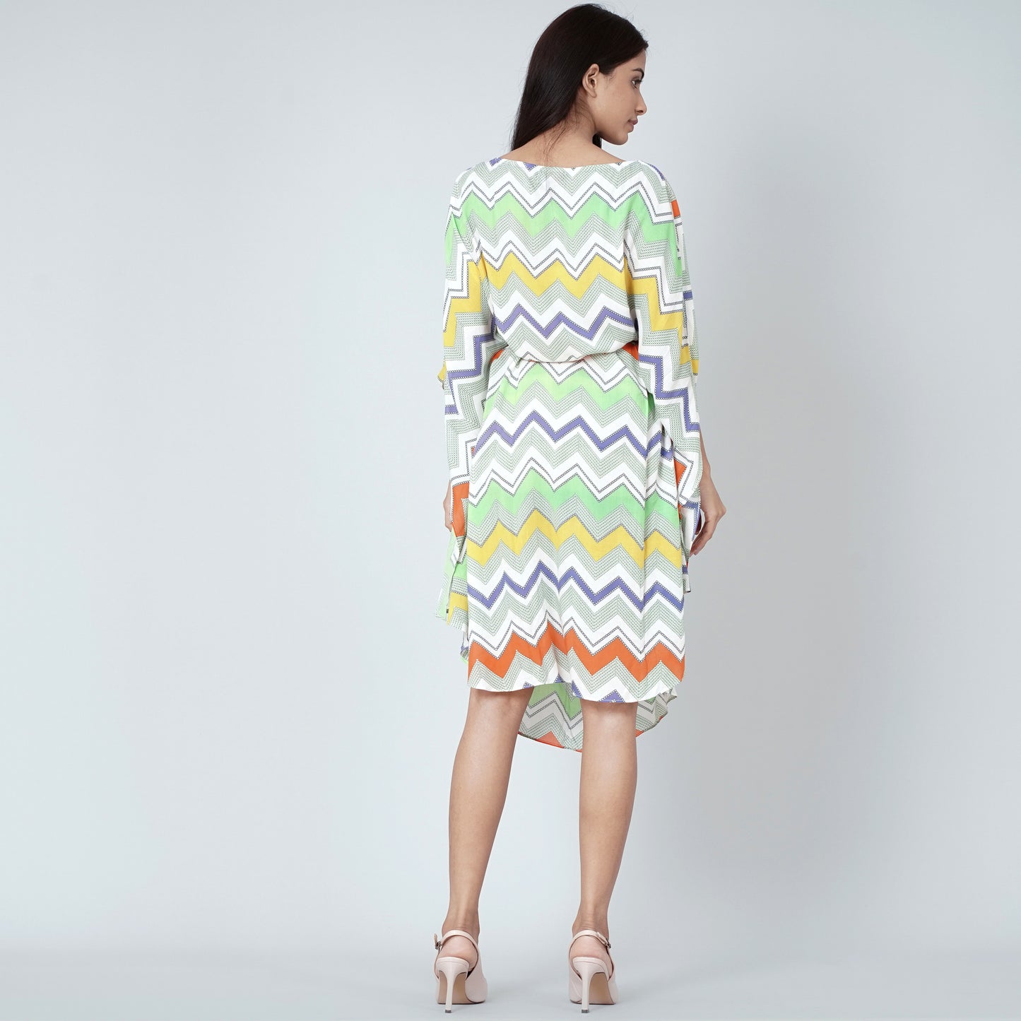 Orange and Yellow Chevron Midi Dress
