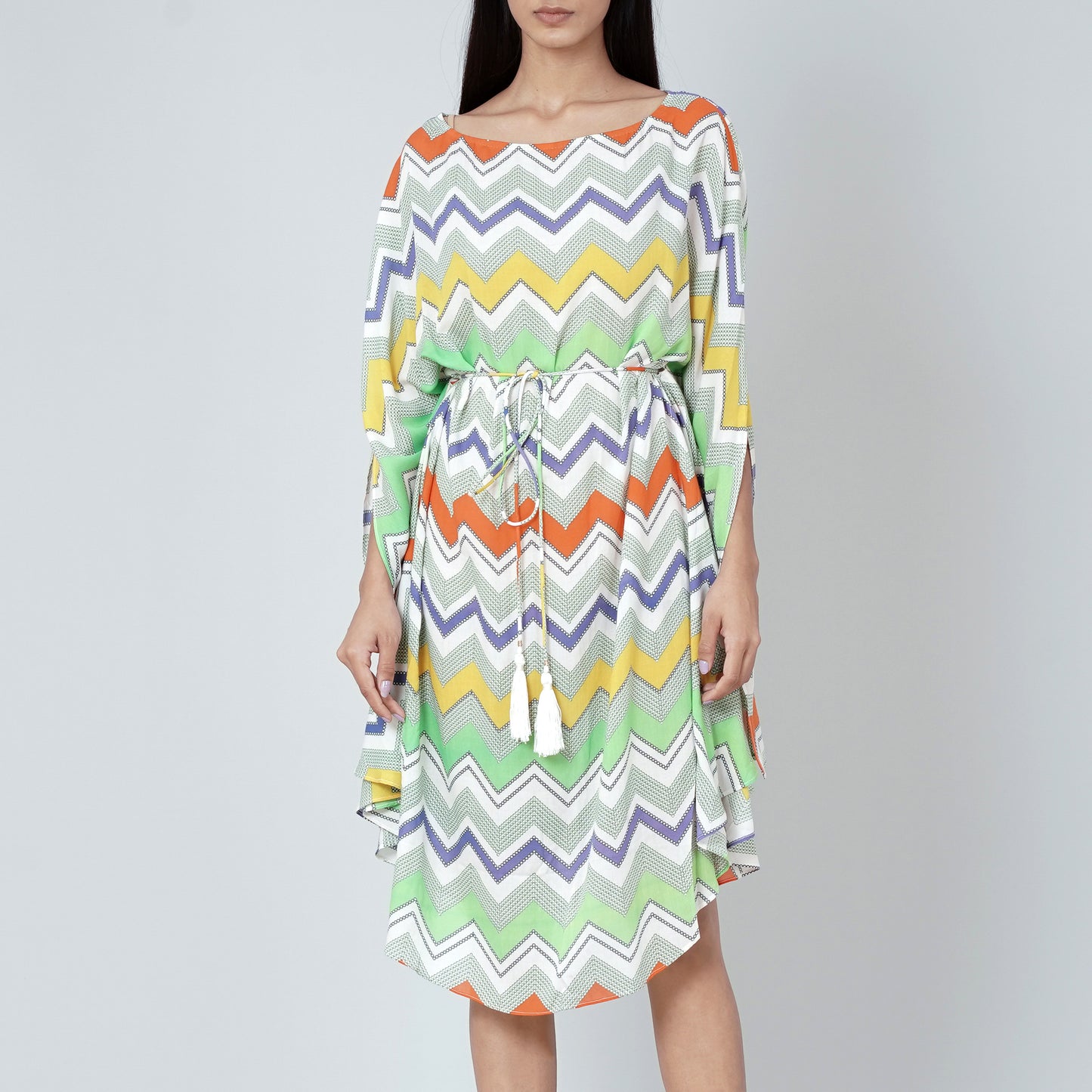 Orange and Yellow Chevron Midi Dress