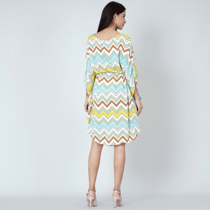 Pale Blue and Yellow Chevron Midi Dress