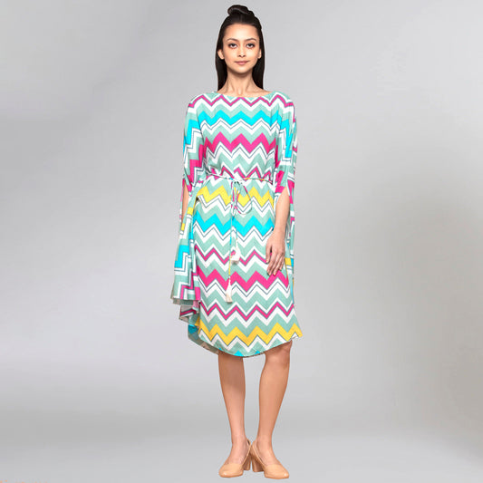 Blue and Pink Chevron Midi Dress