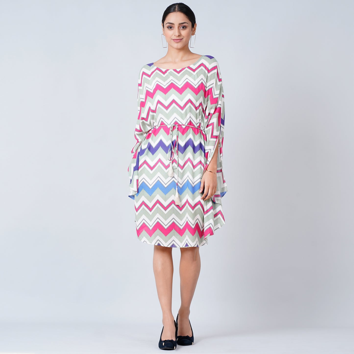 Pink and Blue Chevron Midi Dress