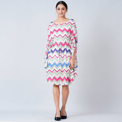 Pink and Blue Chevron Midi Dress