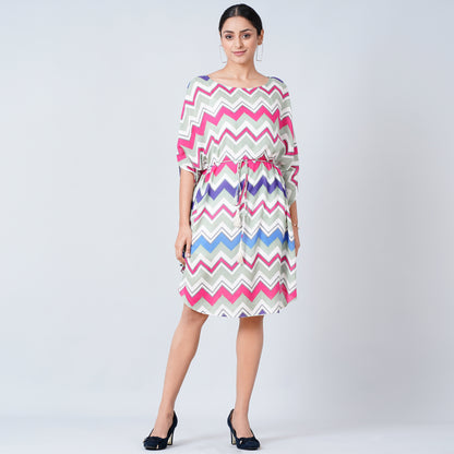 Pink and Blue Chevron Midi Dress