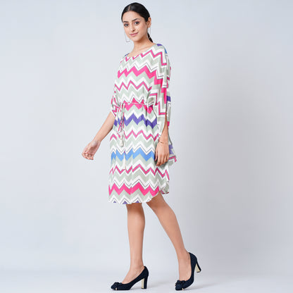Pink and Blue Chevron Midi Dress