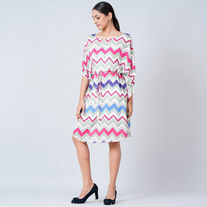 Pink and Blue Chevron Midi Dress