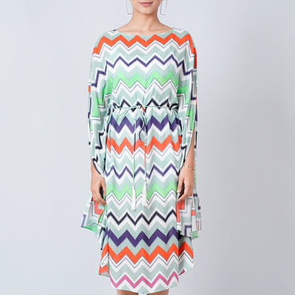 Blue and Orange Chevron Long Dress
