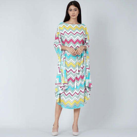 Blue and Pink Chevron Long Dress