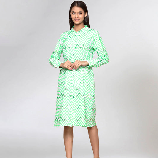 Neon Green Zig-Zag Shirt Dress