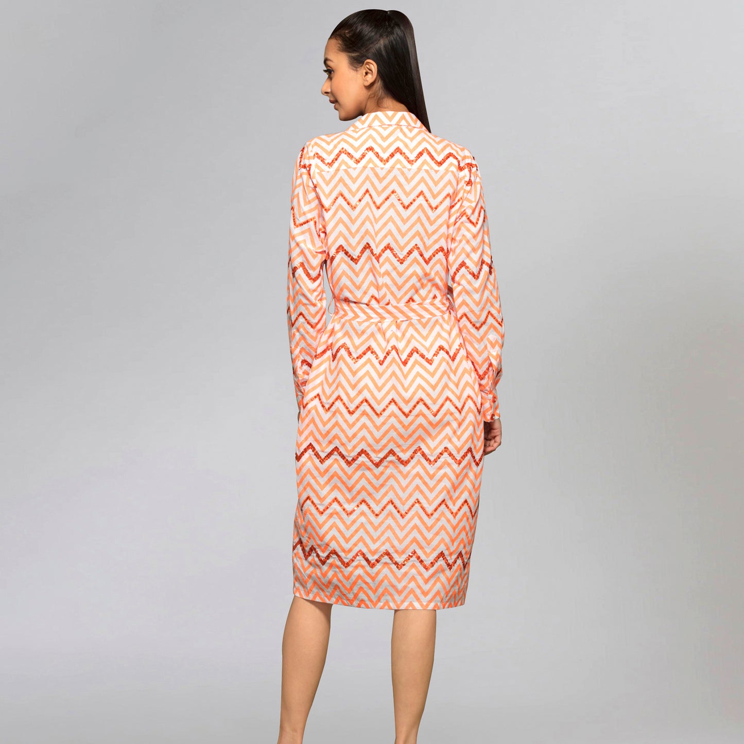 Orange Zig-Zag Shirt Dress