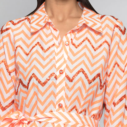 Orange Zig-Zag Shirt Dress