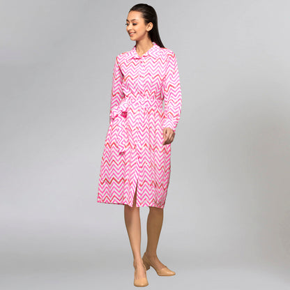 Pink Zig-Zag Shirt Dress