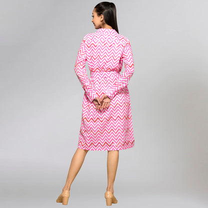 Pink Zig-Zag Shirt Dress
