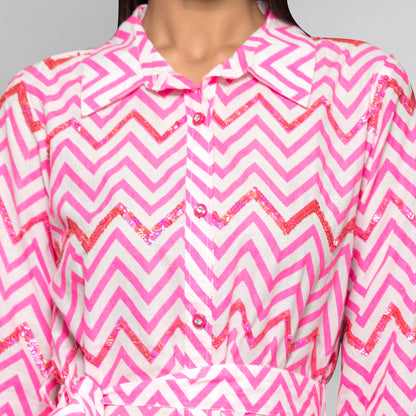 Pink Zig-Zag Shirt Dress