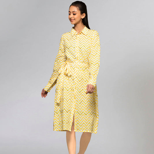 Yellow Zig-Zag Shirt Dress