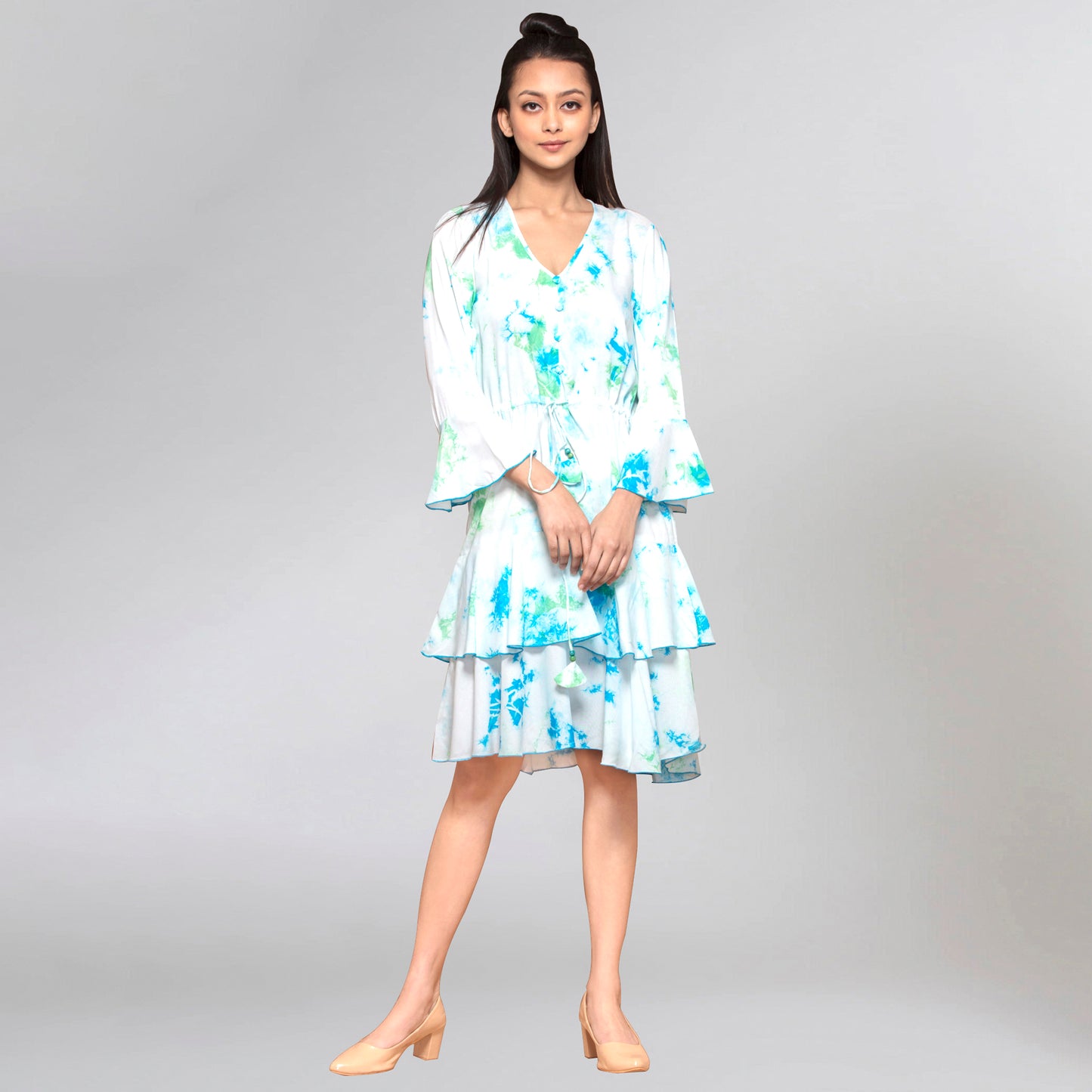 Blue and Green Tie-Dye Frill Dress