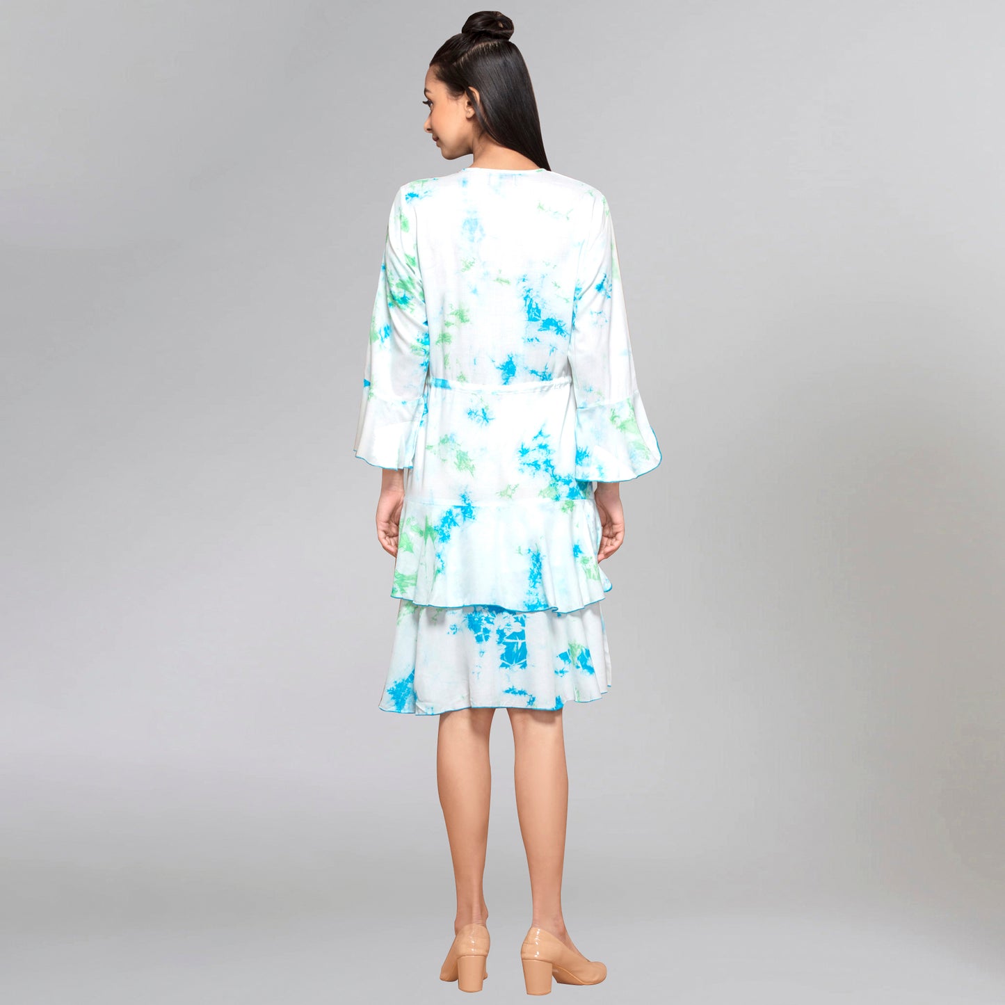 Blue and Green Tie-Dye Frill Dress