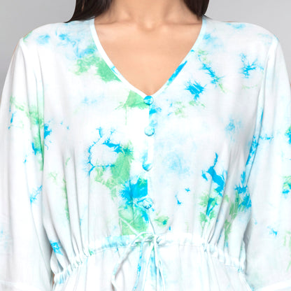 Blue and Green Tie-Dye Frill Dress