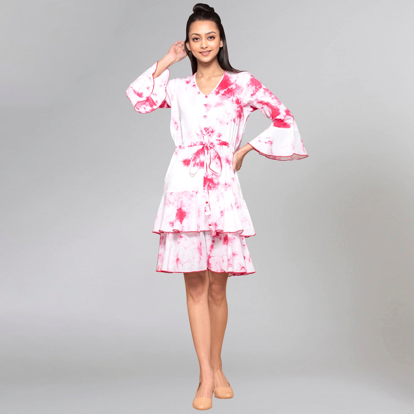 Light Pink Tie-Dye Frill Dress