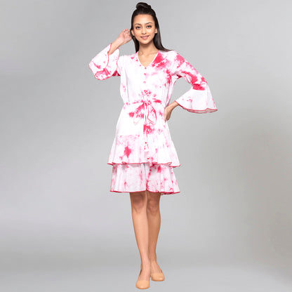 Light Pink Tie-Dye Frill Dress