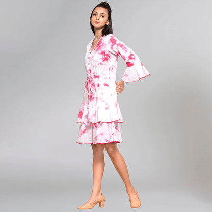 Light Pink Tie-Dye Frill Dress
