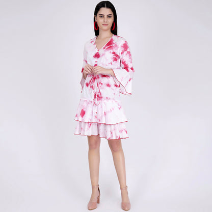 Pink Tie-Dye Frill Dress