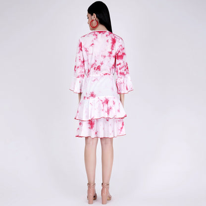 Pink Tie-Dye Frill Dress